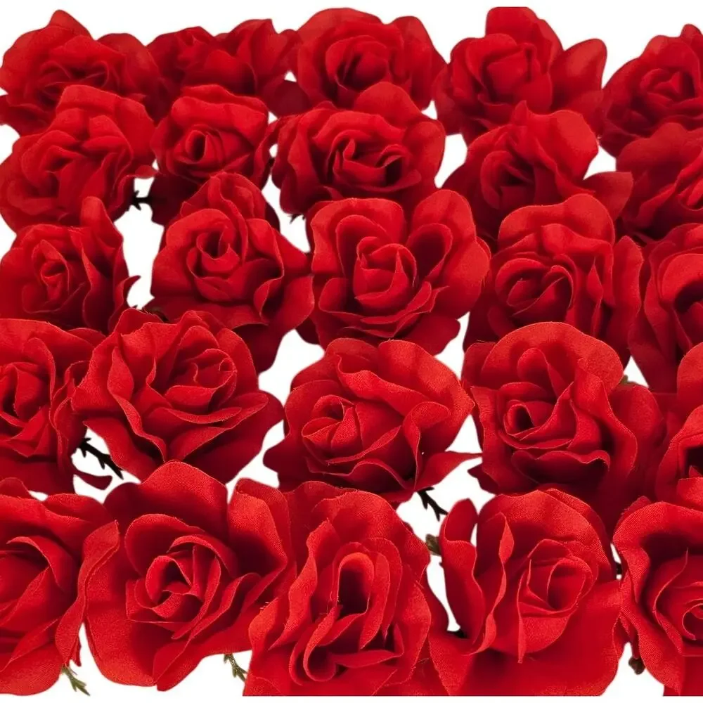 50 Red Silk Rose Heads Stemless Wedding Floral Craft DIY Wreaths 2.5in